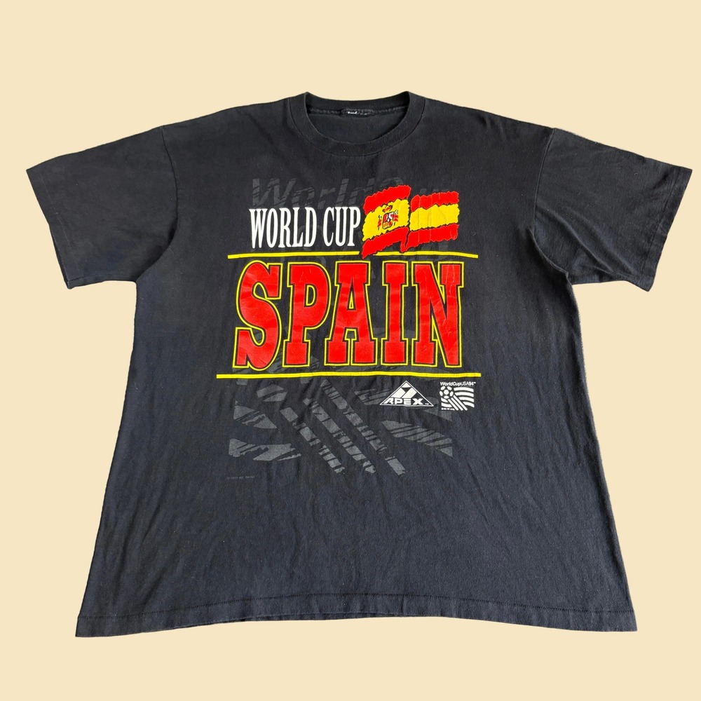 Vintage 1994 World Cup Spain Apex One T Shirt Mens XL Black Soccer USA 94 Single